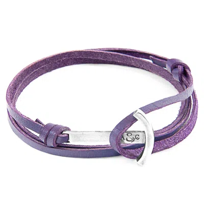Anchor & Crew Men's Silver / Pink / Purple Grape Purple Clipper Anchor Silver & Flat Leather Bracelet