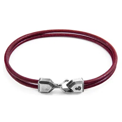 Anchor & Crew Men's Silver / Red Bordeaux Red Cromer Silver & Round Leather Bracelet In Burgundy