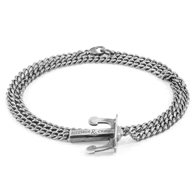Anchor & Crew Men's Union Anchor Double Silver Chain Bracelet In Metallic