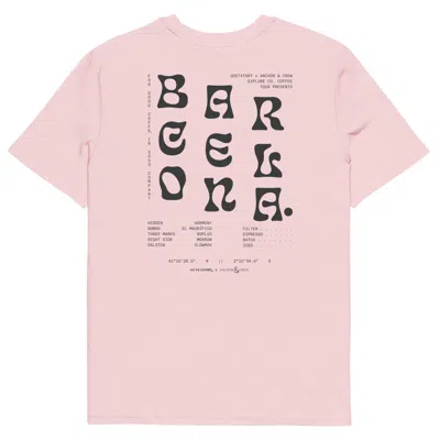 Anchor & Crew Pink / Purple Cotton Pink Gustatory Barcelona Coffee Scene Organic Cotton Embroidered T-shirt - Men In Pink/purple