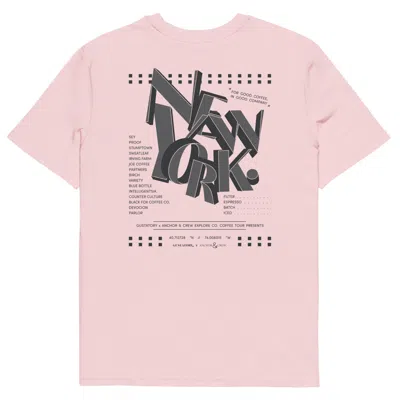 Anchor & Crew Pink / Purple Cotton Pink Gustatory New York Coffee Scene Organic Cotton Embroidered T-shirt - Women In Pink/purple