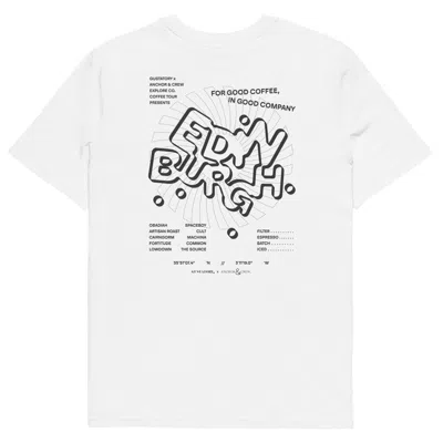 Anchor & Crew White Gustatory Edinburgh Coffee Scene Organic Cotton Embroidered T-shirt - Men