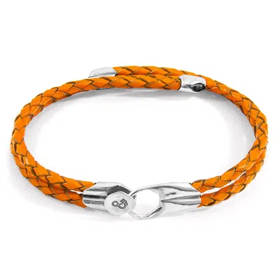Anchor & Crew Women's Silver / Yellow / Orange Fire Orange Conway Silver & Braided Leather Bracelet