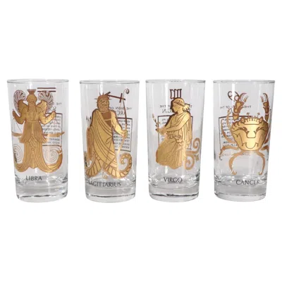 Pre-owned Anchor Hocking 12 Pc. Lot Of Mid Century  Zodiac Horoscope Glasses In Gold