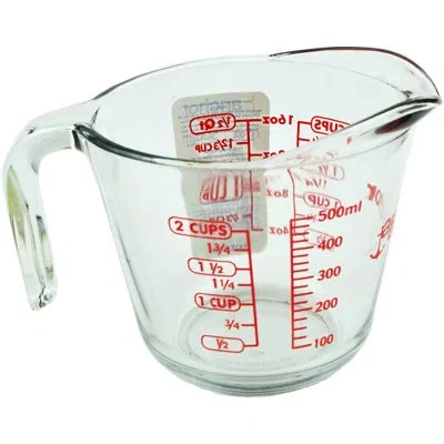 Anchor Hocking 2 Cup (16 Ounce) Glass Measuring Cup, Clear Glass With Red Lettering (anc-9439)