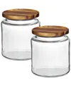 Anchor Hocking 2-pc. Montana Glass Jar Set With Acacia Lid In Transparent