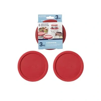 Anchor Hocking Classic Round Food Storage Snugfit Replacement Lids, Red, 2 Cup, Set Of 3