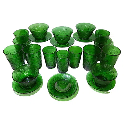Pre-owned Anchor Hocking Depression Glass Sandwich Patt. Forest Green 1950s - 23 Pieces