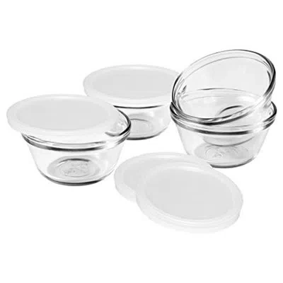 Anchor Hocking Glass Ramekins, 6 Ounce Glass Custard Cups With Lids, Set Of 4 In Transparent