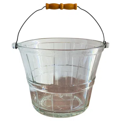 Pre-owned Anchor Hocking Mid-century Glass  Bucket With Wood Handle In Transparent