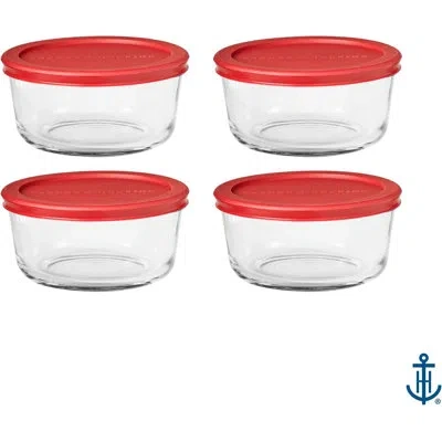 Anchor Hocking Snugfittm Round Food Storage Containers With Lids (4-piece, 4-cup, Red, Oven-safe) In Clear