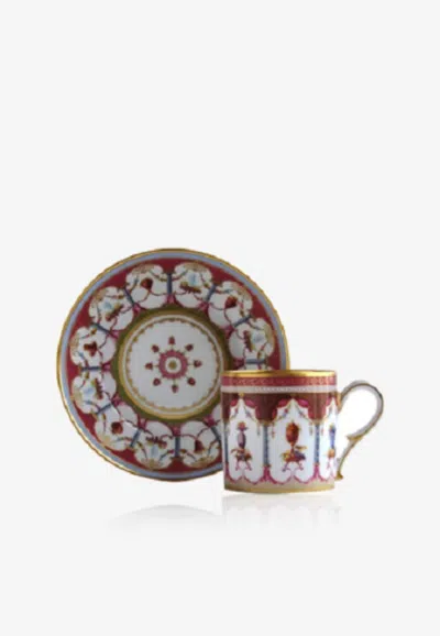 Ancienne M.royale Fantaisies Cantharide Porcelain Litron Cup And Saucer - Set Of 2 In Red