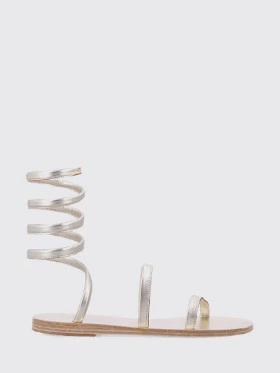 Ancient Greek Heeled Sandal  Woman Color Platinum In White