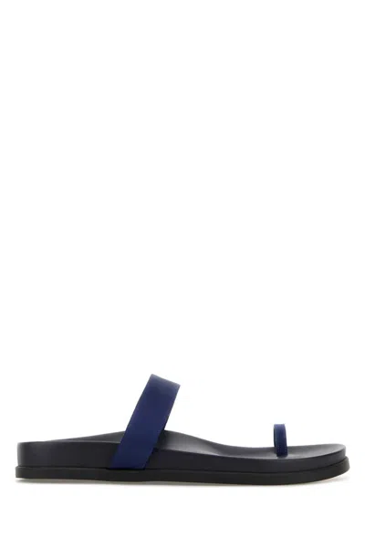 Ancient Greek Dark Blue Satin Thalia Thong Slippers