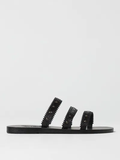 Ancient Greek Sandal Flat Sandals  Woman Color Black