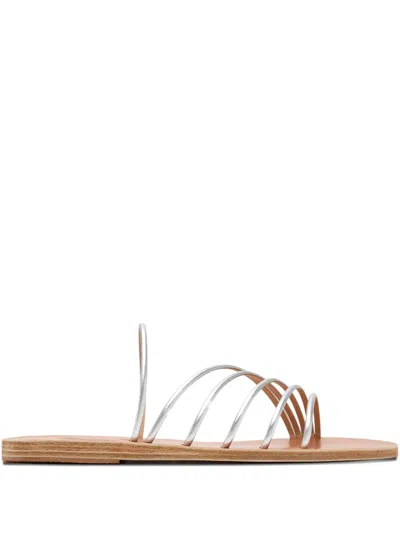Ancient Greek Sandals Adriani Metallic Leather Five-strap Flat Sandals In Silver