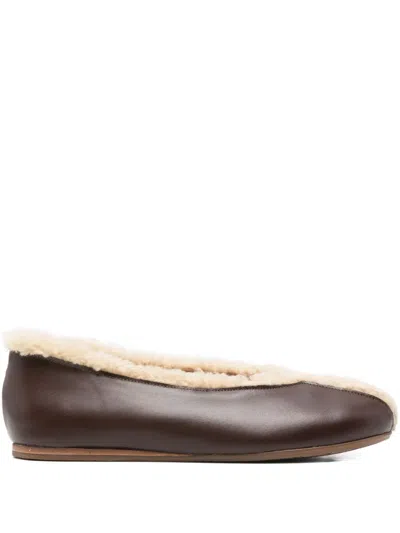 Ancient Greek Sandals Aeropi Shearling-trim Ballet Flats In Brown