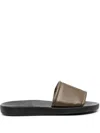 Ancient Greek Sandals Ageos Leather Slides In Green