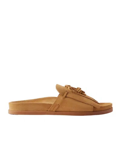 Ancient Greek Sandals Amfiliki Suede Slides In Brown