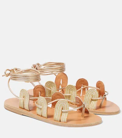 Ancient Greek Sandals Aristides Metallic Leather Sandals In Platinum/silver