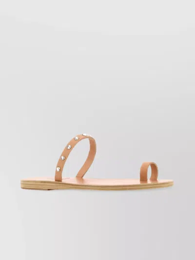 Ancient Greek Sandals Audrey Flat Sole Thong Sandals With Studded Strap In Orange