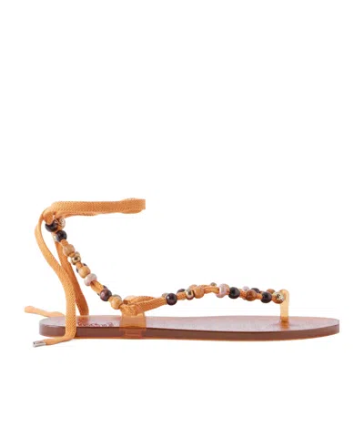 Ancient Greek Sandals Esther Bead-embellished Jelly Thong Sandals In Brown