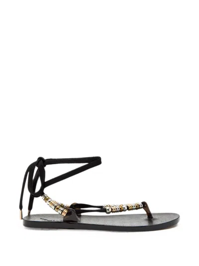 Ancient Greek Sandals Bead-embellished Lace-up Sandals In Black