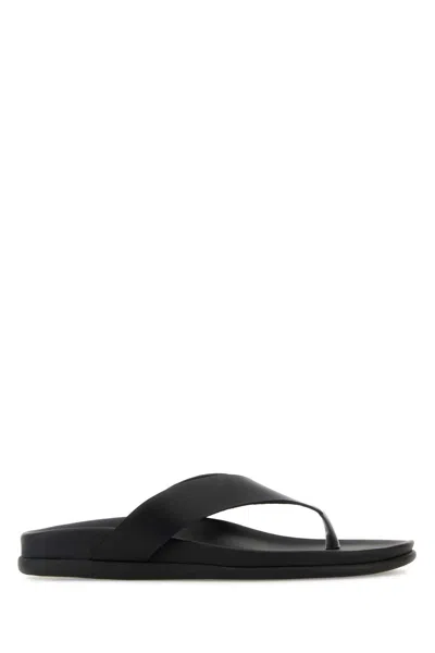 Ancient Greek Sandals Black Leather Charys Thong Slippers