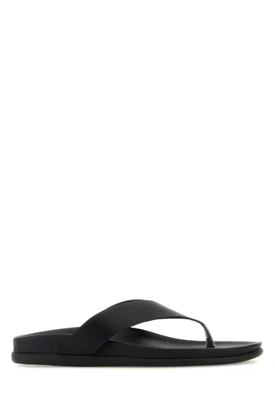 Ancient Greek Sandals Black Leather Charys Thong Slippers