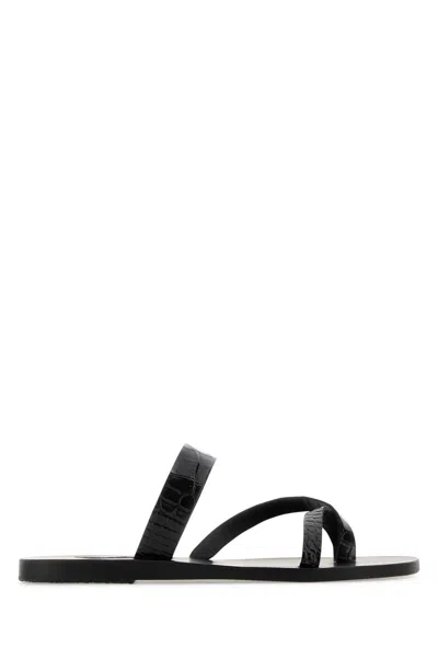 ANCIENT GREEK SANDALS BLACK LEATHER DAPHNAE THONG SLIPPERS