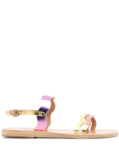 Ancient Greek Sandals Chania Wavy-strap Metallic-leather Sandals In Metallisch