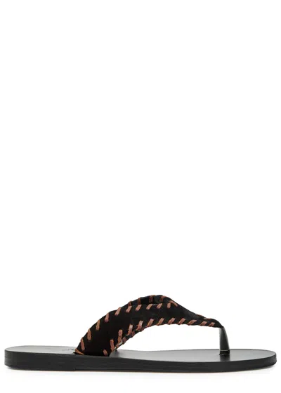 Ancient Greek Sandals Charys Whipstitch Suede Flip Flops In Black