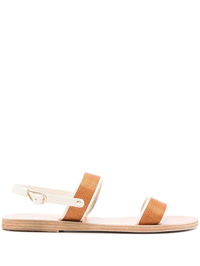 Ancient Greek Sandals Woman Sandals Off White Size 8 Leather, Natural Raffia In Bruciato/off White