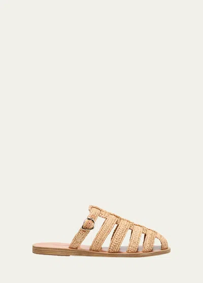 Ancient Greek Sandals Cosmia Raffia Caged Slide Mules In Natural