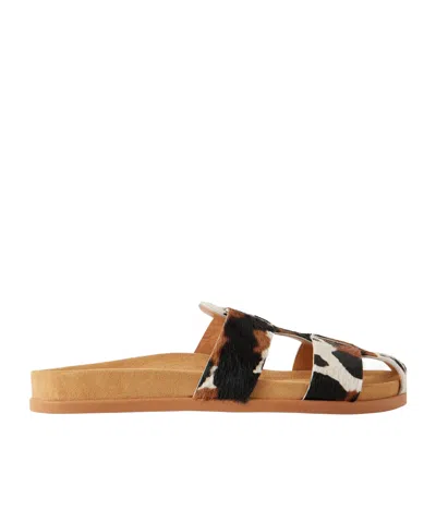 Ancient Greek Sandals Skafi Cow-print Calf Hair Sandals In Brown