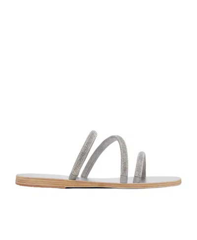 Ancient Greek Sandals Crystal Decorative Slippers In Gray