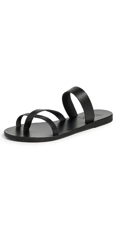 Ancient Greek Sandals Leather Thong Sandals Textured Straps In Black