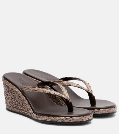 Ancient Greek Sandals Etheria Raffia Wedge Thong Sandals In Brown