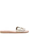 Ancient Greek Sandals Filenada Flat Leather Sandals In Metal Sand