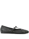 Ancient Greek Sandals Aerati Leather-trimmed Woven Raffia Ballet Flats In Black