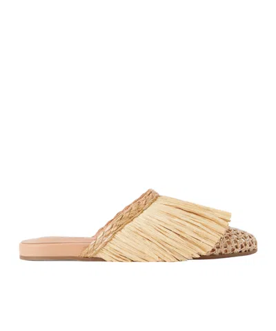 Ancient Greek Sandals Fringe Raffia Slip-on Flats In Neutral