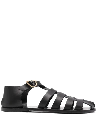 Ancient Greek Sandals Homer Caged Leather Sandals In Black