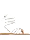 Ancient Greek Sandals Ipoliti Leather Lace-up Flat Sandals In Silver