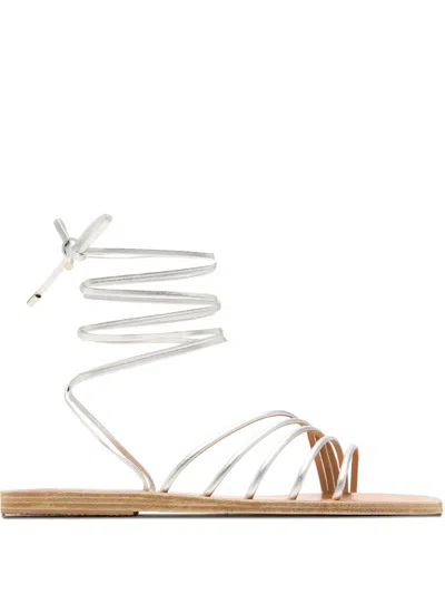 Ancient Greek Sandals Ipoliti Leather Lace-up Flat Sandals In Silver