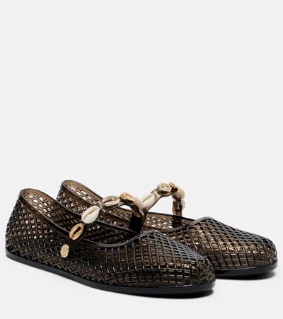 Ancient Greek Sandals Iro Embellished Fishnet Ballet Flats In Black