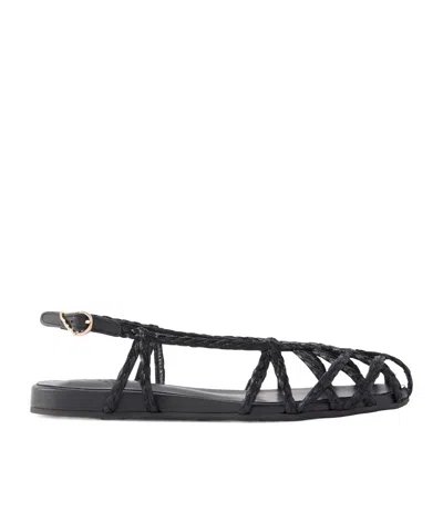 Ancient Greek Sandals Kardia Leather-trimmed Raffia Sandals In Black