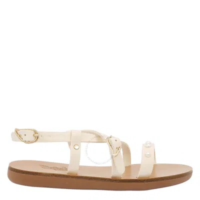 Ancient Greek Sandals Kids Off White Leather Soft Pearl Sandals In Black