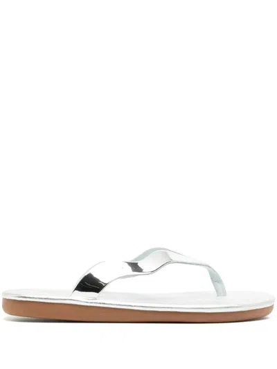 Ancient Greek Sandals ‘laconia' Wavy Band Patent Leather Thong Sandals In Metallic