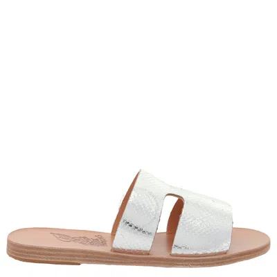 Ancient Greek Sandals Apteros Fish Scale-effect Metallic Leather Sandals In Silver