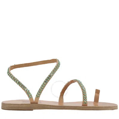 Ancient Greek Sandals Open Box -  Ladies Natural/blue Apli Eleftheria Flat Sandals